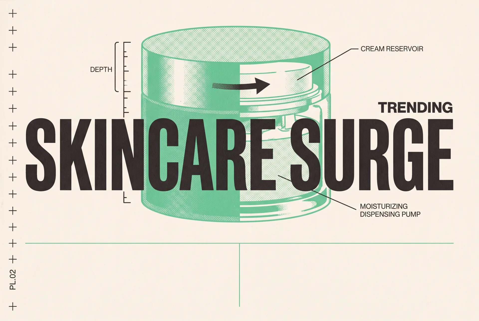 SKINCARE SURGE 타이포가 들어간 2도 리소그래프 편집 이미지