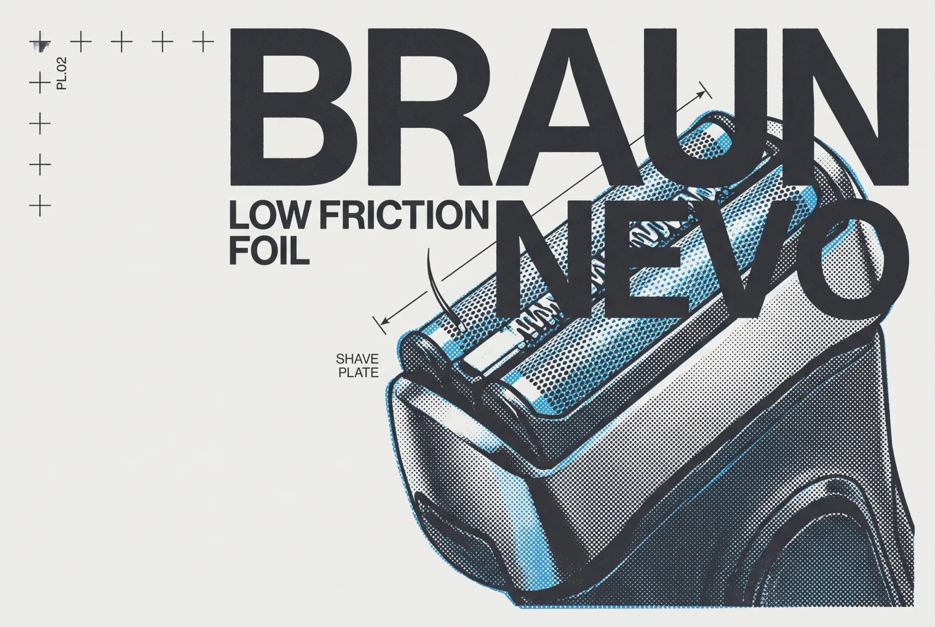 BRAUN NEVO 타이포가 들어간 2도 리소그래프 편집 이미지