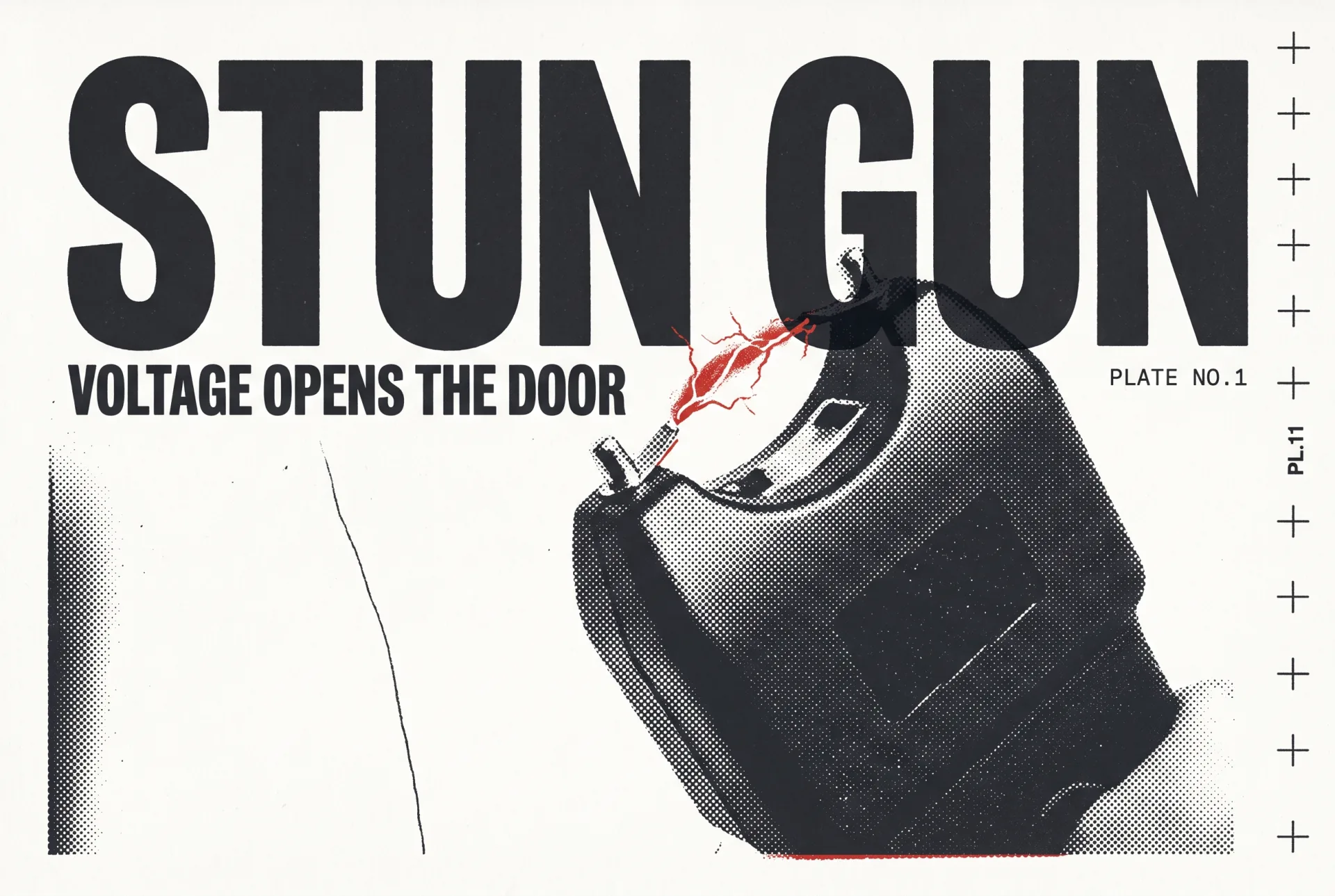 STUN GUN 타이포가 들어간 2도 리소그래프 편집 이미지