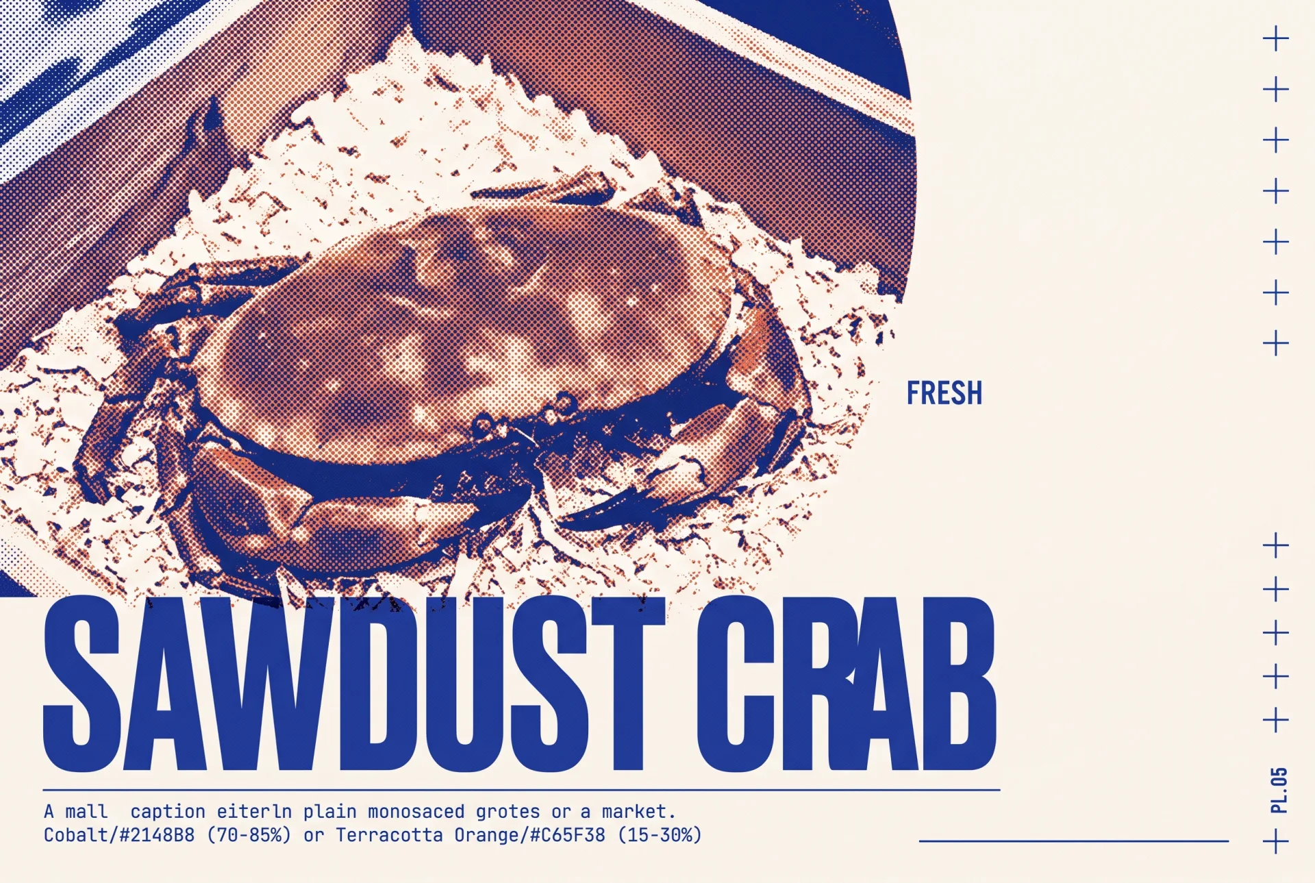 SAWDUST CRAB 타이포가 들어간 2도 리소그래프 편집 이미지