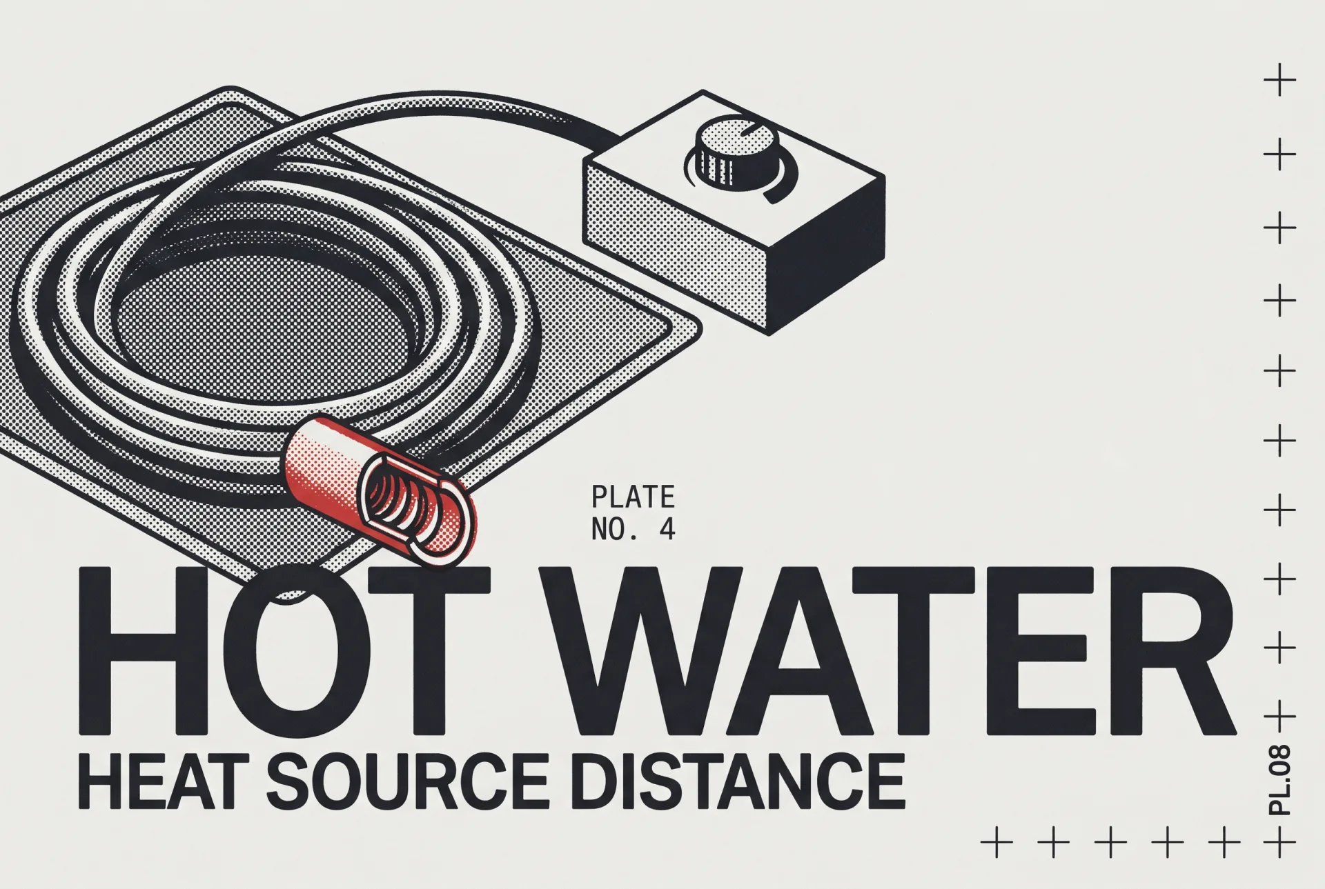 HOT WATER 타이포가 들어간 2도 리소그래프 편집 이미지