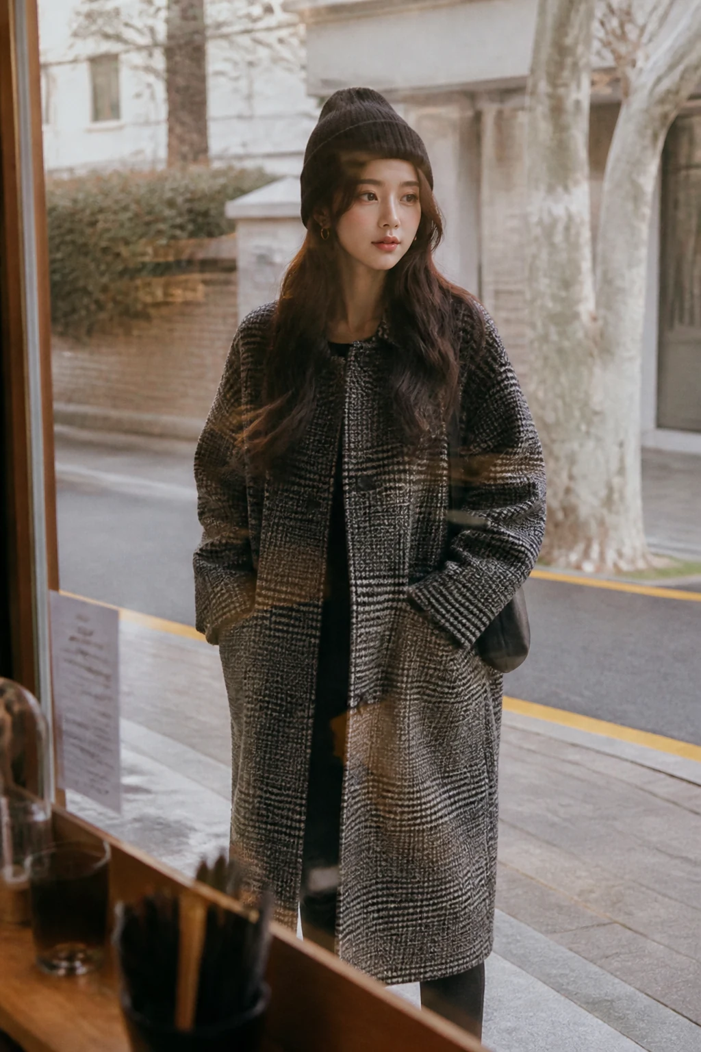 Houndstooth Wool Coat Hannam