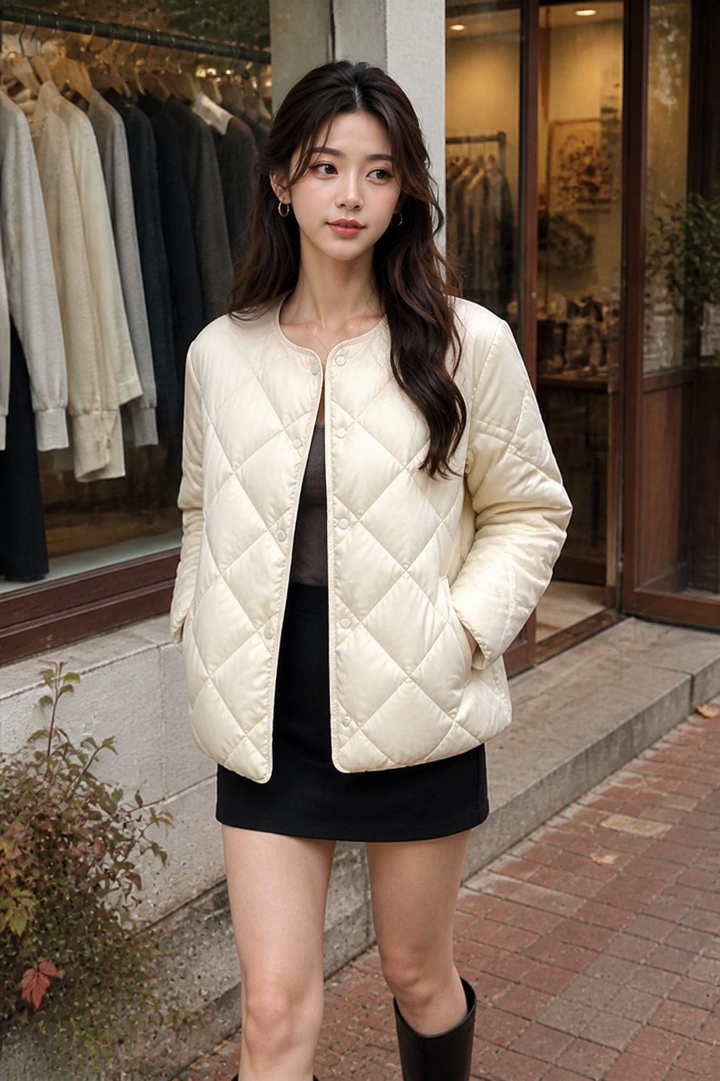 Ivory Quilted Jacket Seoul Autumn