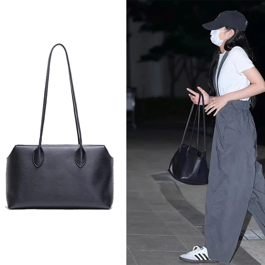 [FW26-020] Black Top Handle Soft PU Leather Tote Shoulder Bag