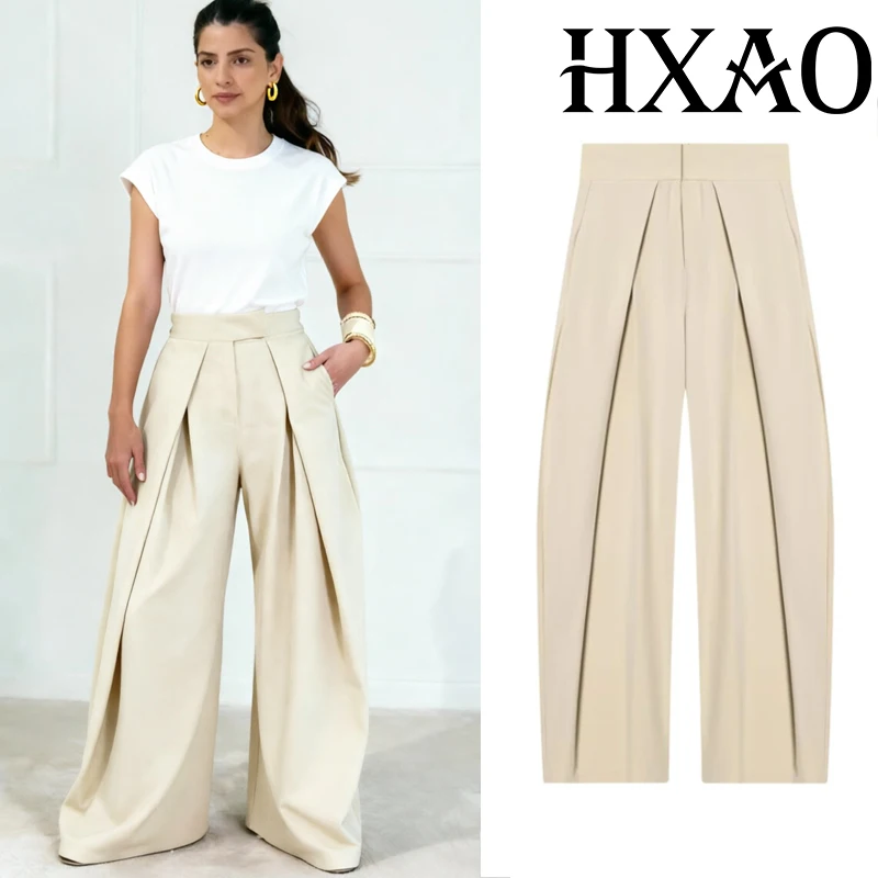 [FW26-013] Cream Pleated Wide-Leg Trousers