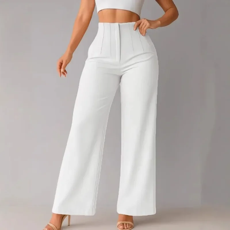 [FW26-006] Women's High Waist Wide Leg Pants Elegant Tailored Straight Trousers