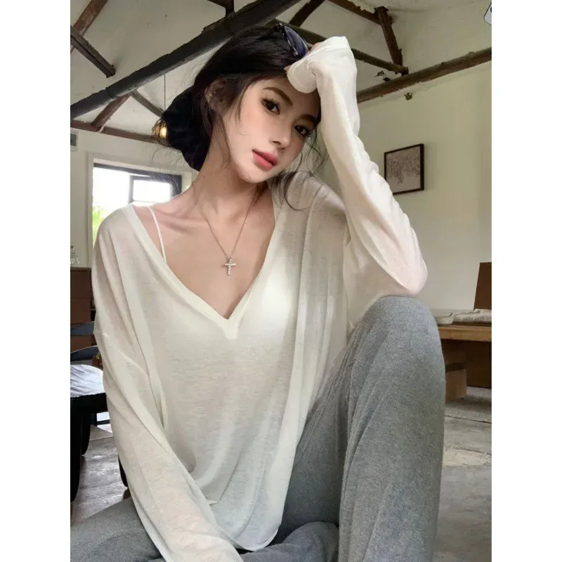 [FW26-051] Ivory Sheer V-Neck Loungewear Top
