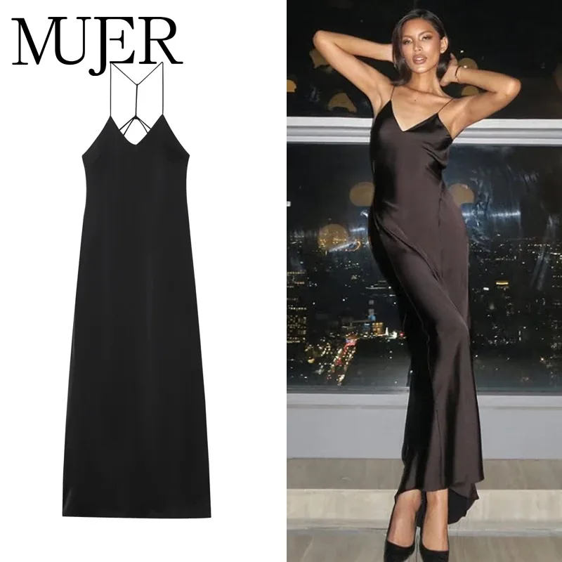 [FW26-079] Black Midi Dress Satin