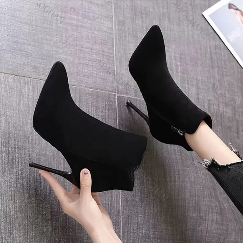 Black Pointed Toe Stiletto Ankle Boots
