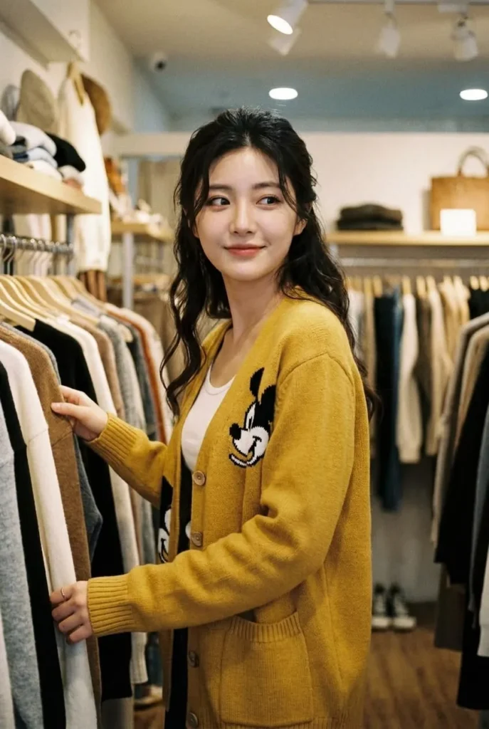 [FW26-055] Mustard Yellow Mickey Knit Cardigan