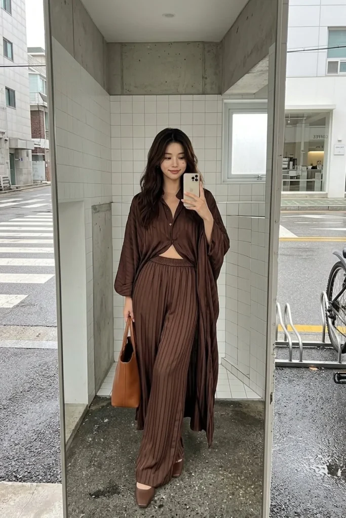 [FW26-071] Brown Pants Suit Shirt Set