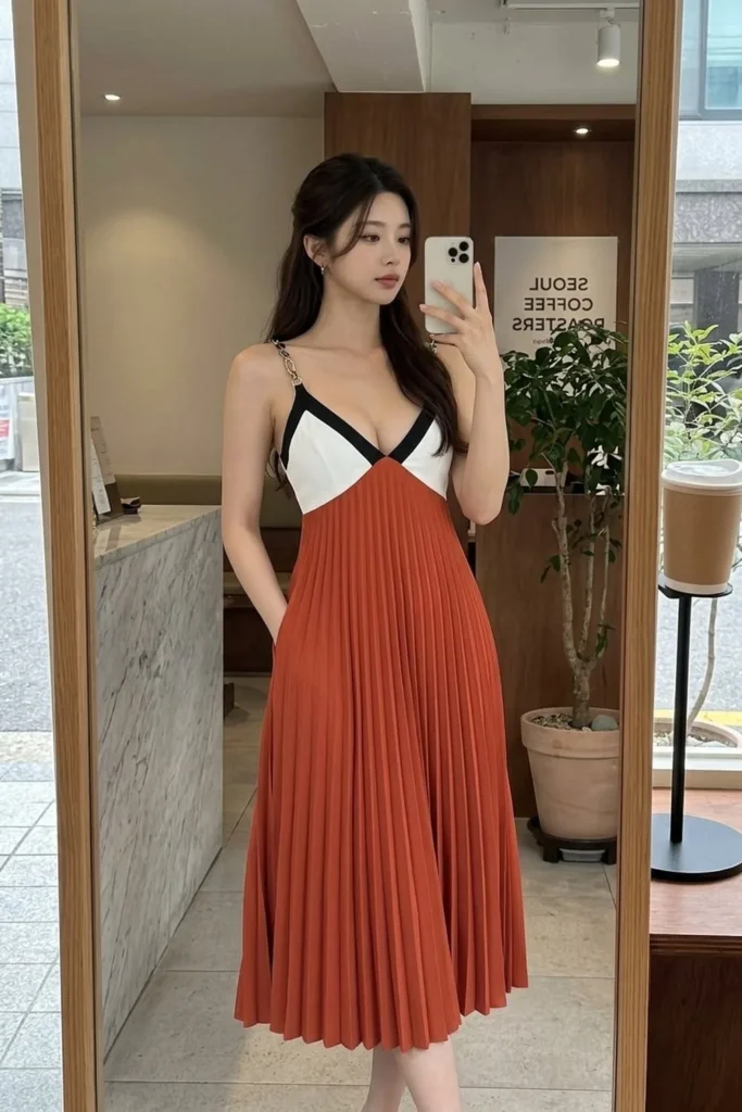 [FW26-085] Pleated Midi Dress Satin