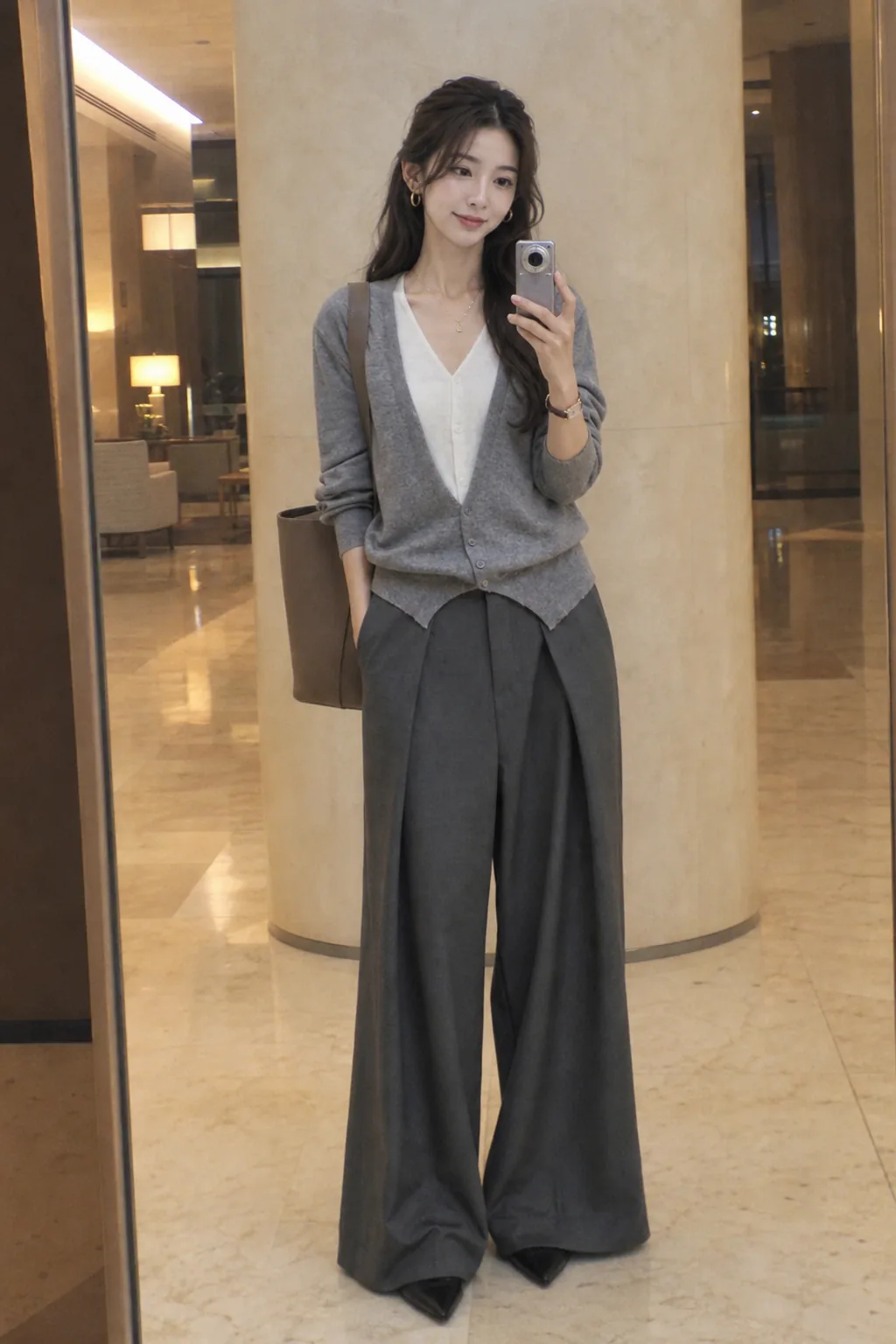Grey V-Neck Cardigan