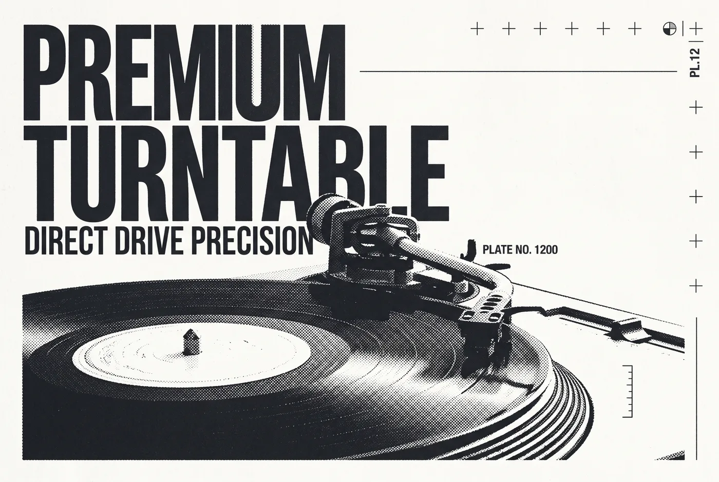 PREMIUM TURNTABLE 타이포가 들어간 2도 리소그래프 편집 이미지