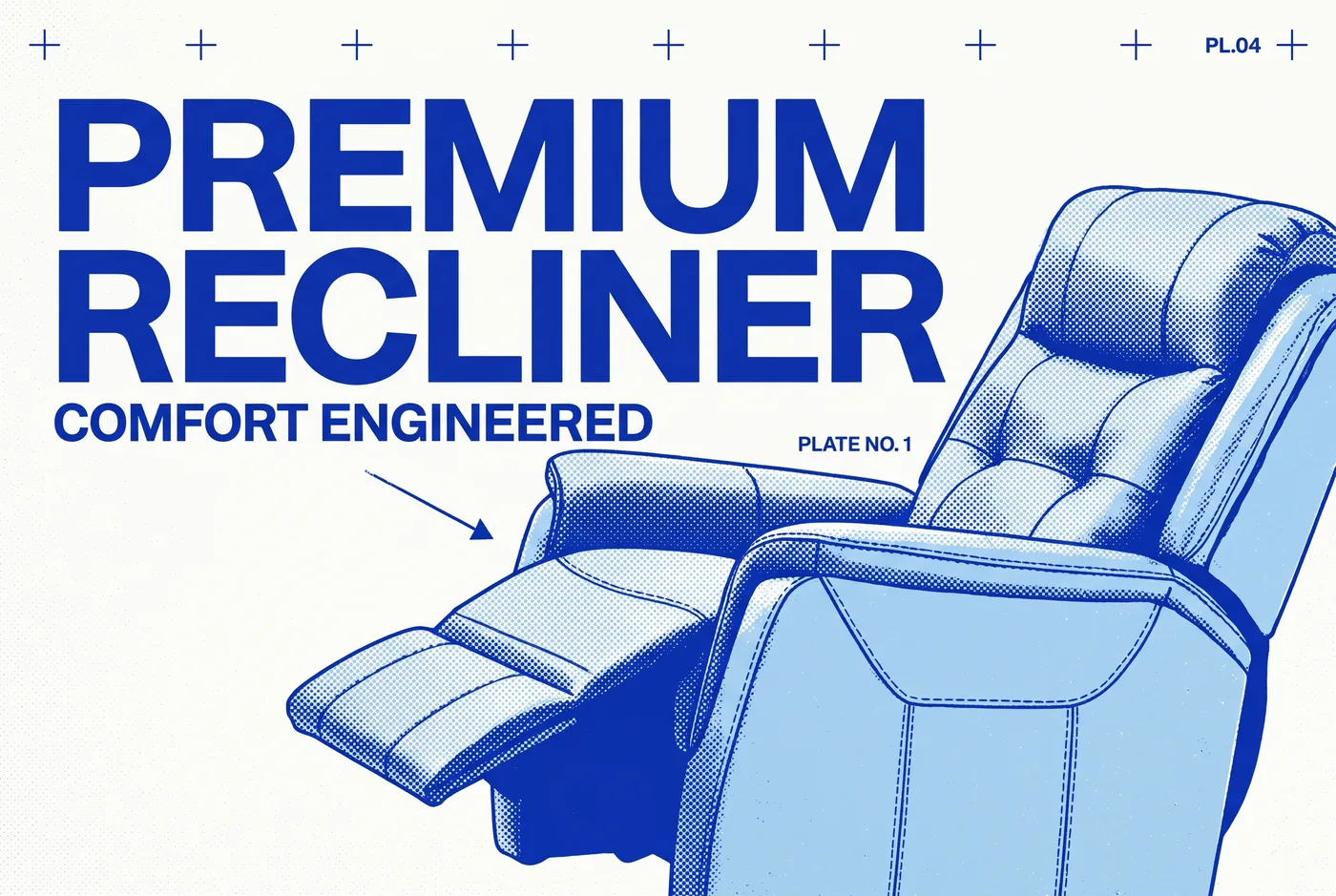 PREMIUM RECLINER 타이포가 들어간 2도 리소그래프 편집 이미지