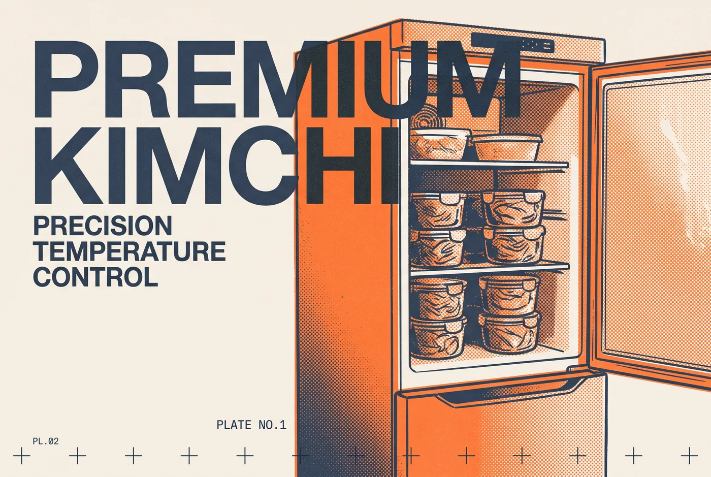 PREMIUM KIMCHI 타이포가 들어간 2도 리소그래프 편집 이미지