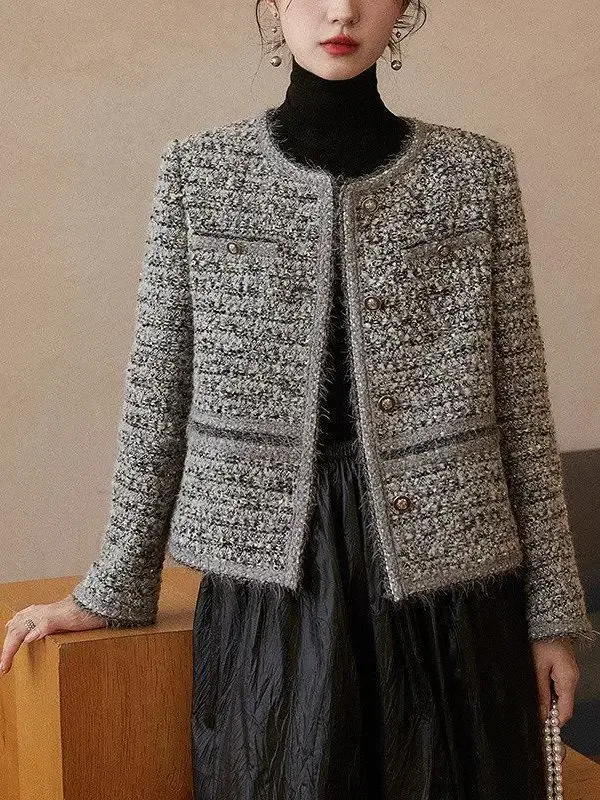 [FW26-112] Heavy-Weave Short Coat High-End Coarse Tweed Anti-Aging Top
