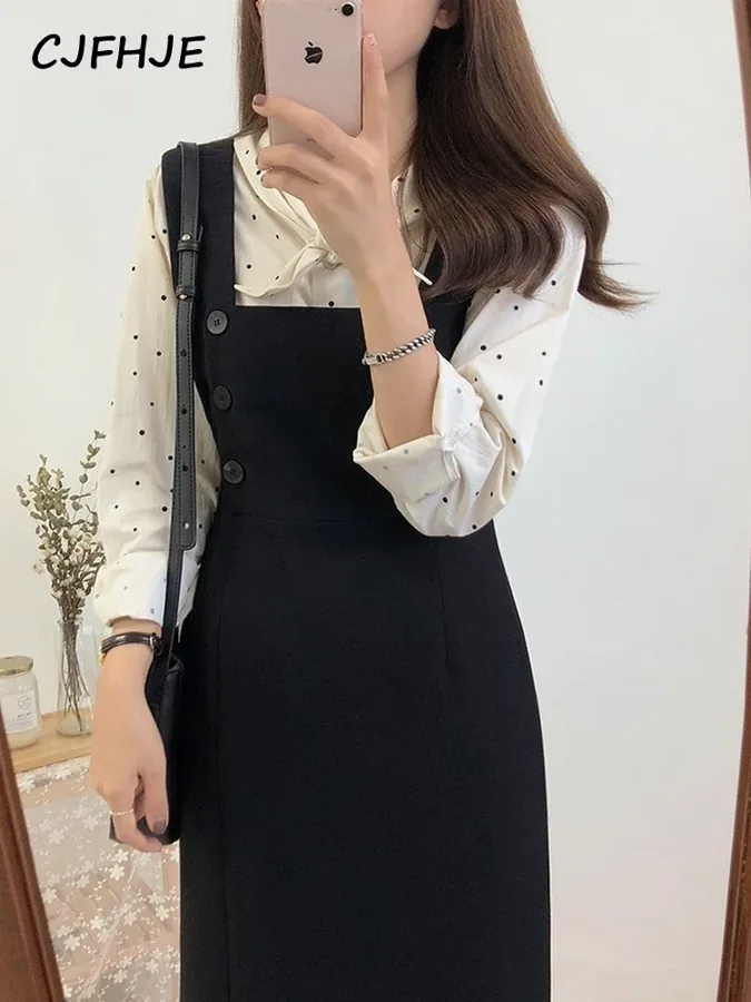 [FW26-120] Cjfhje Vintage Sleeveless Women Dresses Split Black Strap