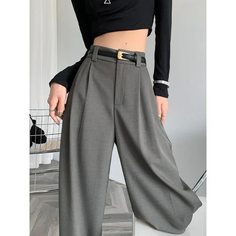 [FW26-121] Fall Elegant Gray Suits Pants For Women Office Lady High Waist