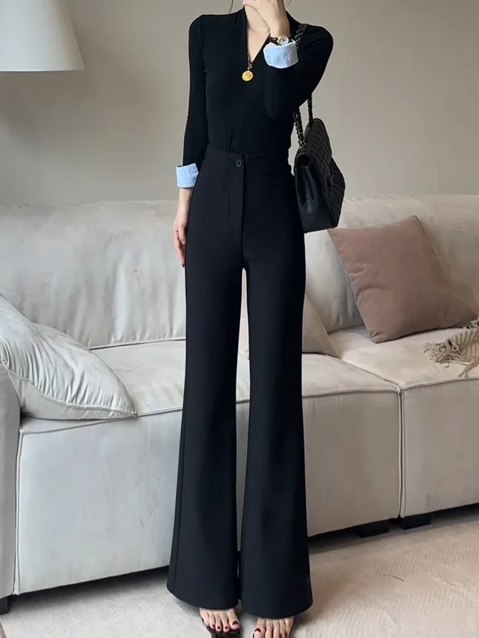 [FW26-123] High Waist Bell Bottom Suit Pants Thin Non-Matching Leggings