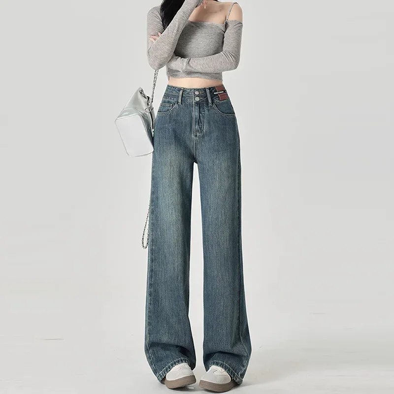 [FW26-124] Narrow Cut Wide Leg Jeans With High Waist And Hanging Feeling