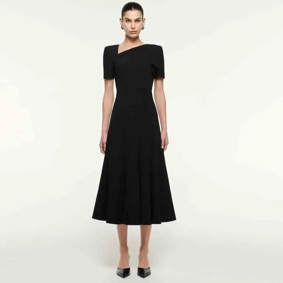 [FW26-131] Customized Asymmetrical Neckline Prom Dress Short Sleeve