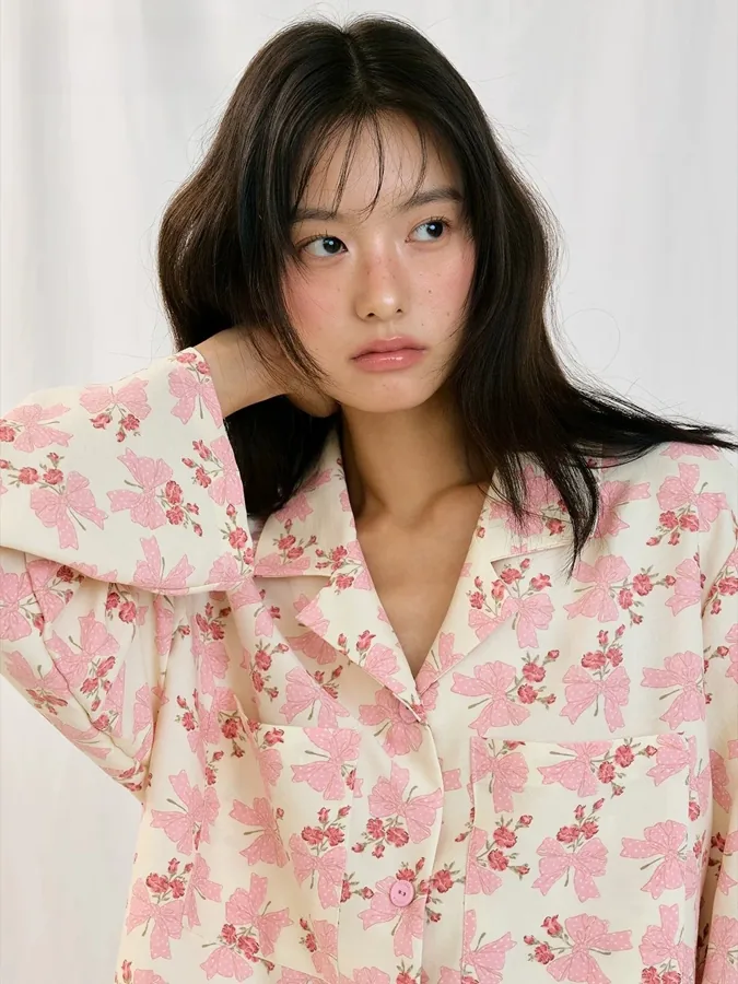 [FW26-133] Ullala Comfortable Long Sleeve Sleepwear For Girls Knot Floral