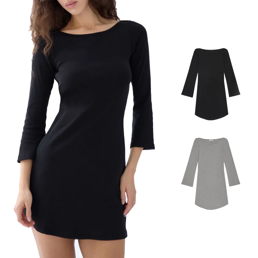 [FW26-136] Cou Boat Neck Three-Quarter Sleeve Knitted Dress For Women,