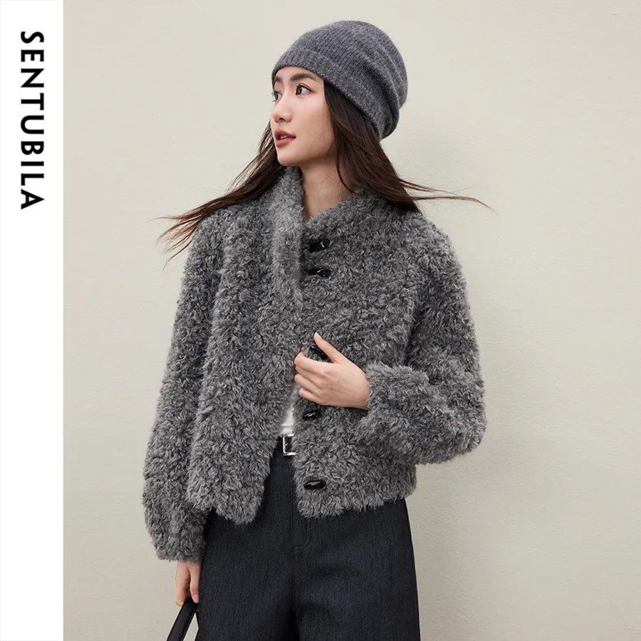 [FW26-141] Sentubila Women Faux Shearling Short Coat Loose Thick