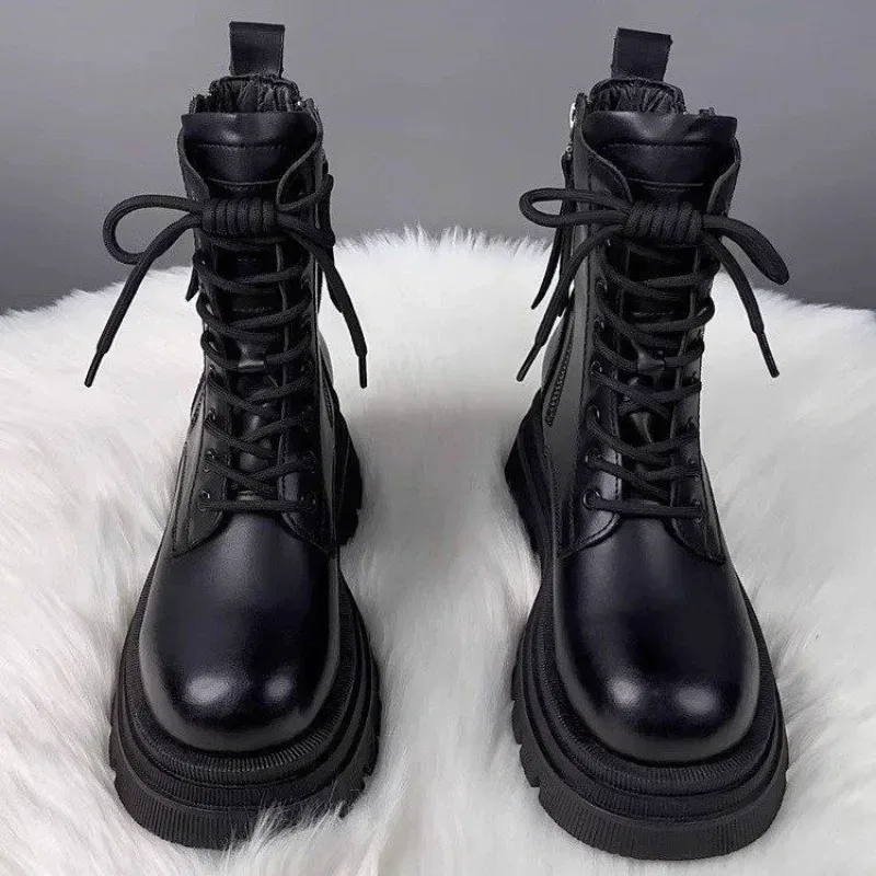 [FW26-148] Shoes Side Zipper Boots Front Lace-Up Modern Boots Women Short