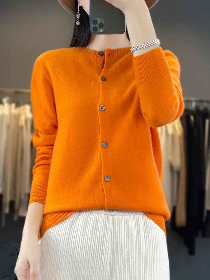 [FW26-149] Basic Wool Sweater Round Neck 18 Colors Cardigan Soft Long