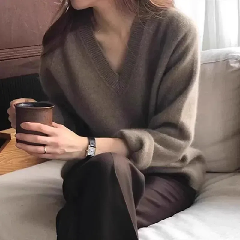 [FW26-151] V-Neck Cashmere Sweater 100% Pure Mountain Thick Short Pullover