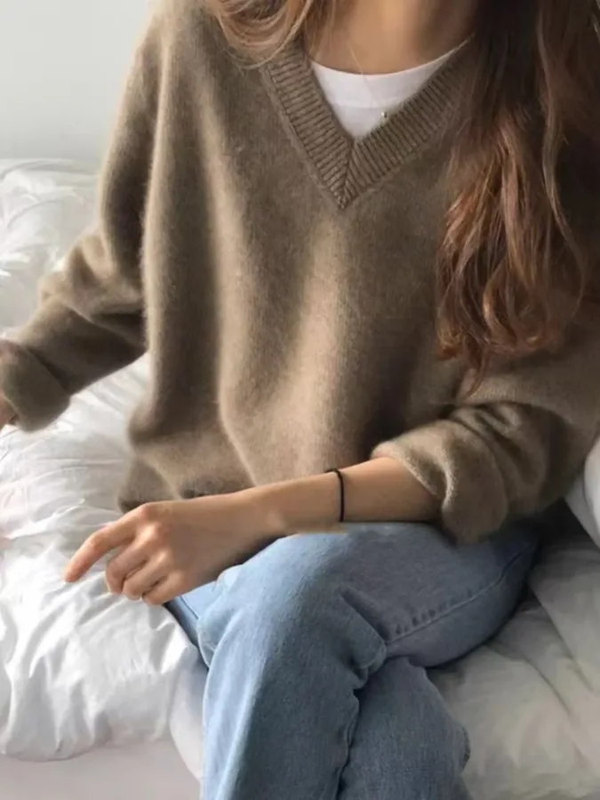 [FW26-152] V-Neck Knitted Sweater Inner Wear Retro Japanese Style Loose