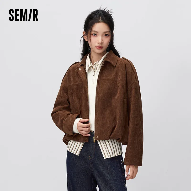 [FW26-165] Semir Women Jacket Suede Like Short Lapel Oversize Cocoon Shape