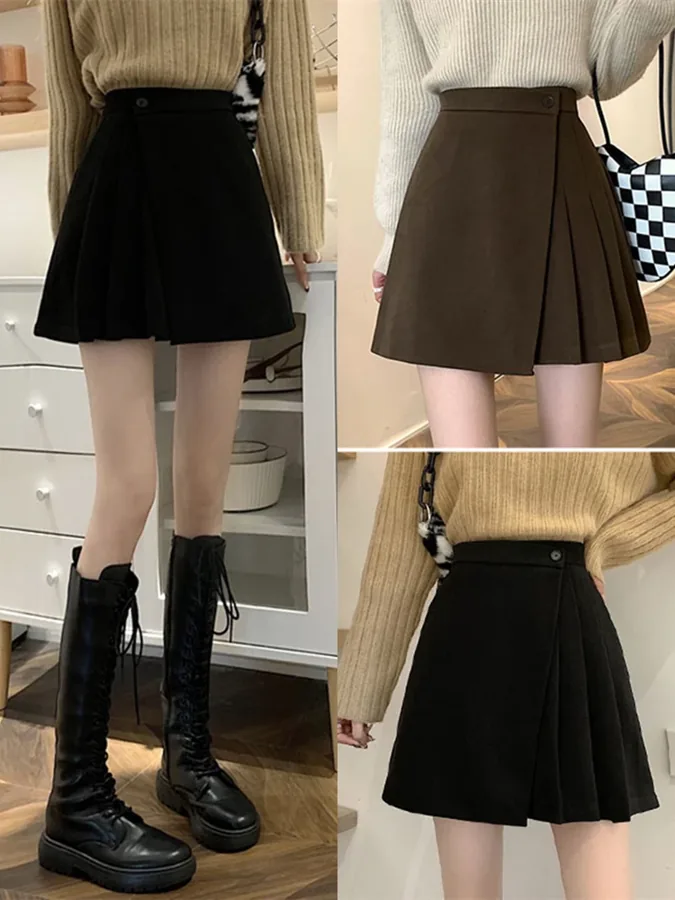 [FW26-176] High Waist A-Line Skirt Woolen Wrap Around Skirts Belly