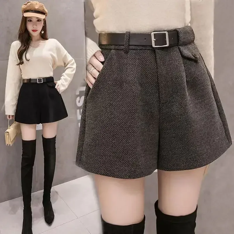 [FW26-177] Woolen Shorts A-Line Loose High-Waisted Casual Thick Boots