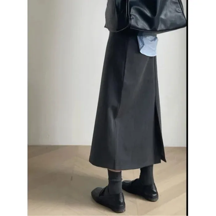 [FW26-181] Elegant High Waist A-Line Skirt Suit Half-Length Back Split For
