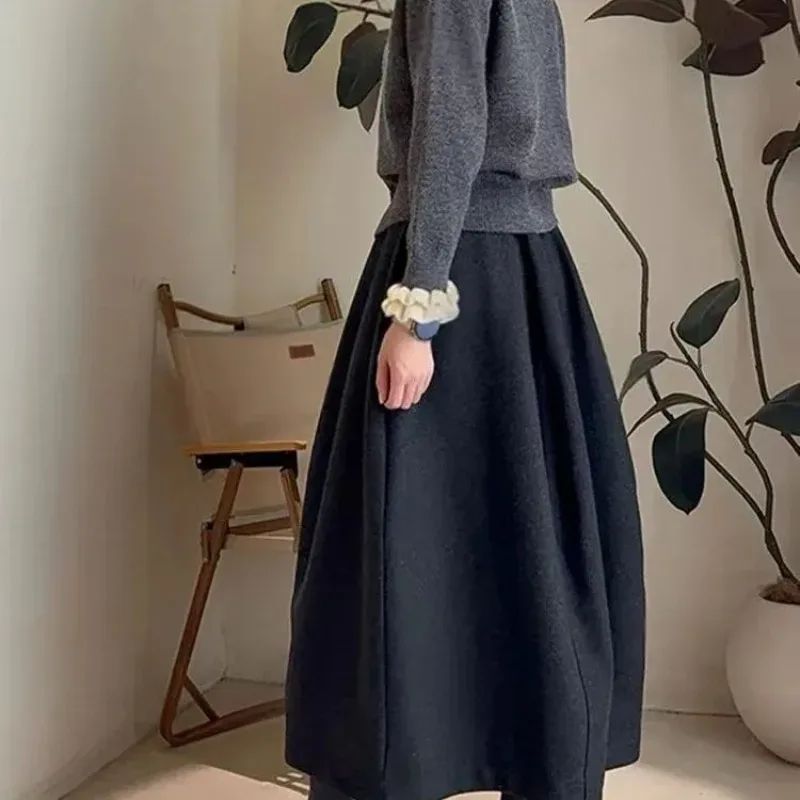 [FW26-182] Women Versatile A-Line Skirt Thicken Elastic High Waisted Loose