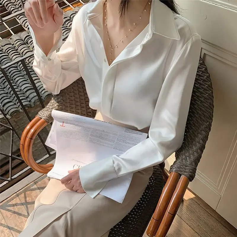 [FW26-183] Brushed Shirt Satin Slim Fit Versatile Tops Loose Comfortable