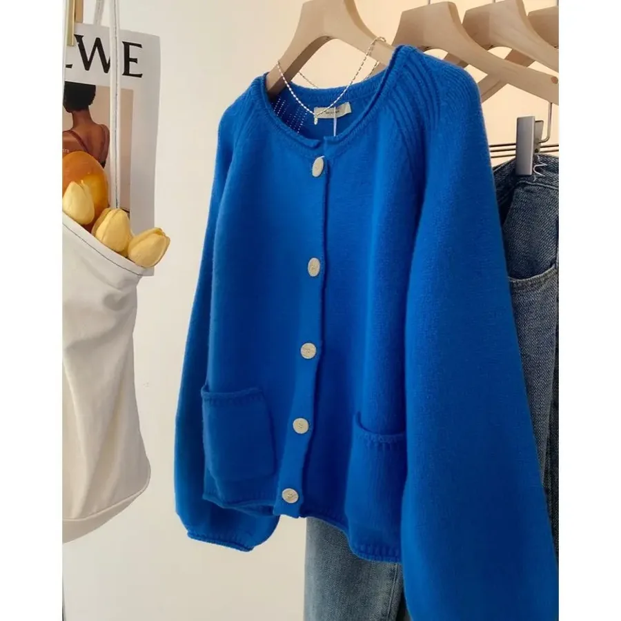 [FW26-188] Blue Knitted Cardigan Sweater, And Design Sense, Lantern