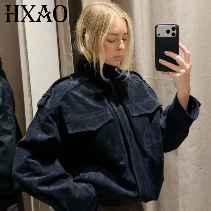 [FW26-191] Hxao Arrival Suede Jacket Jackets Darkgrey Khaki Bomber Jacket