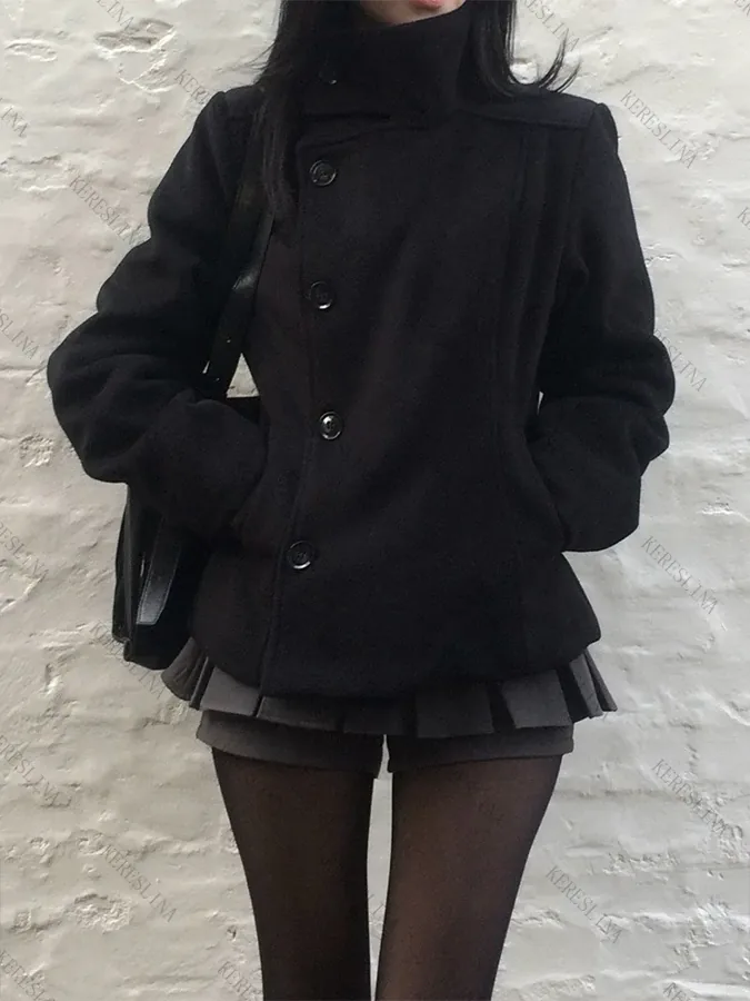 [FW26-193] Korean And Leisure, High-Necked Design ' Woolen Coat, Dark