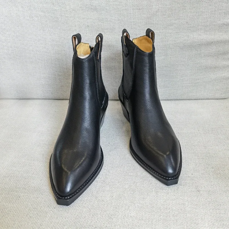 [FW26-197] Classic Chelsea Boots For Woman Genuine Leather Pointy Toe