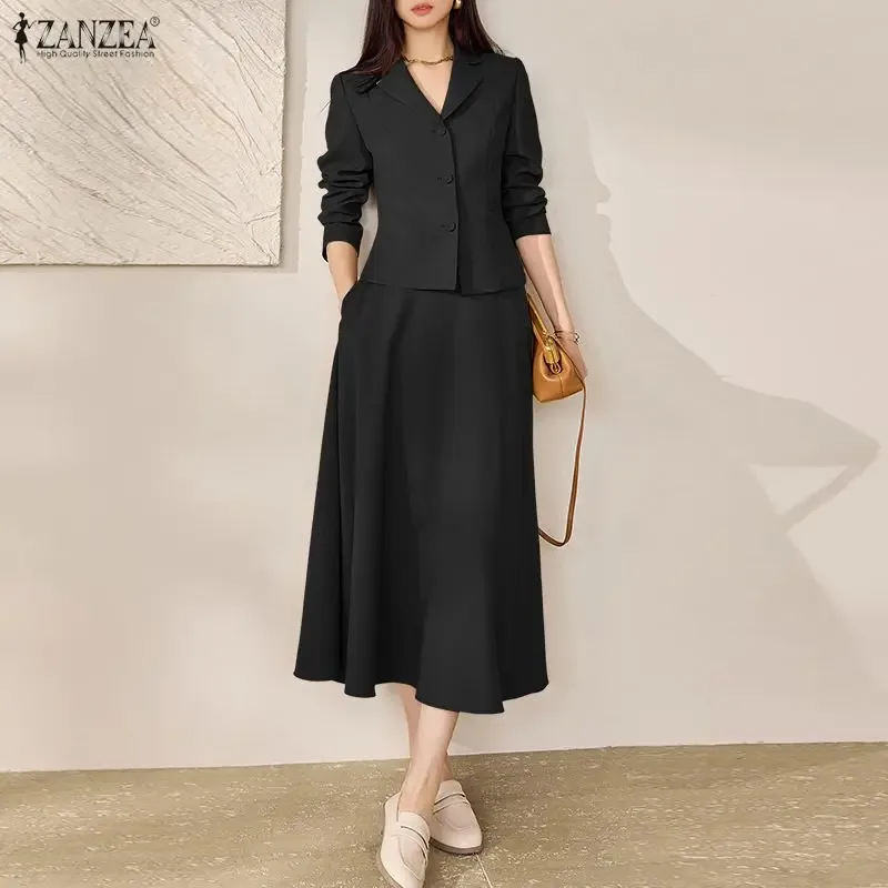 [FW26-204] Zanzea Lapel Neck Long Sleeve Shirt Dress Sets Office Women 2
