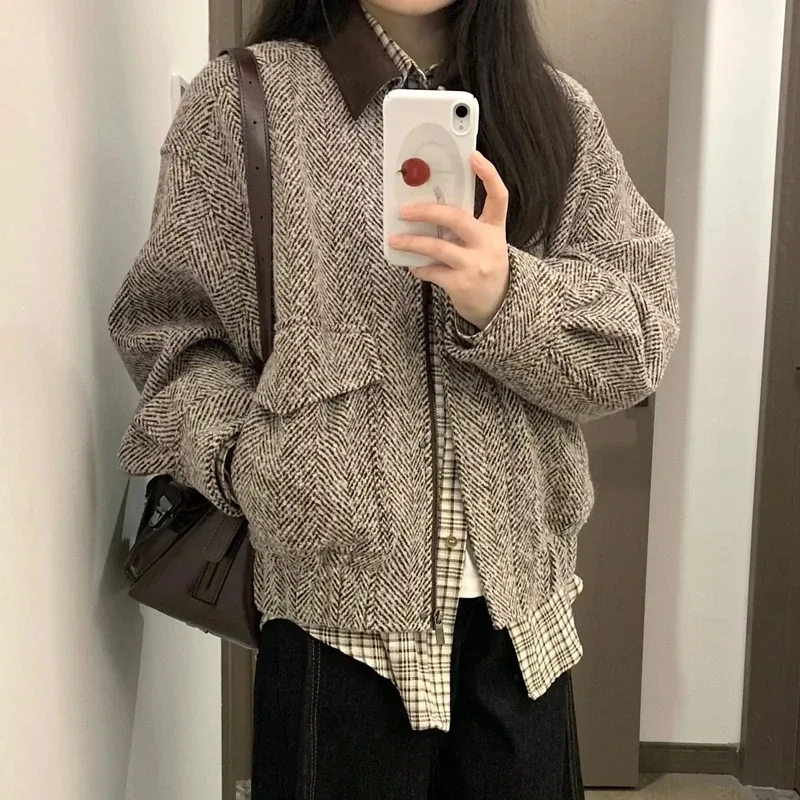 [FW26-205] American Retro Lapel Jacket For Women In The Of With Loose And