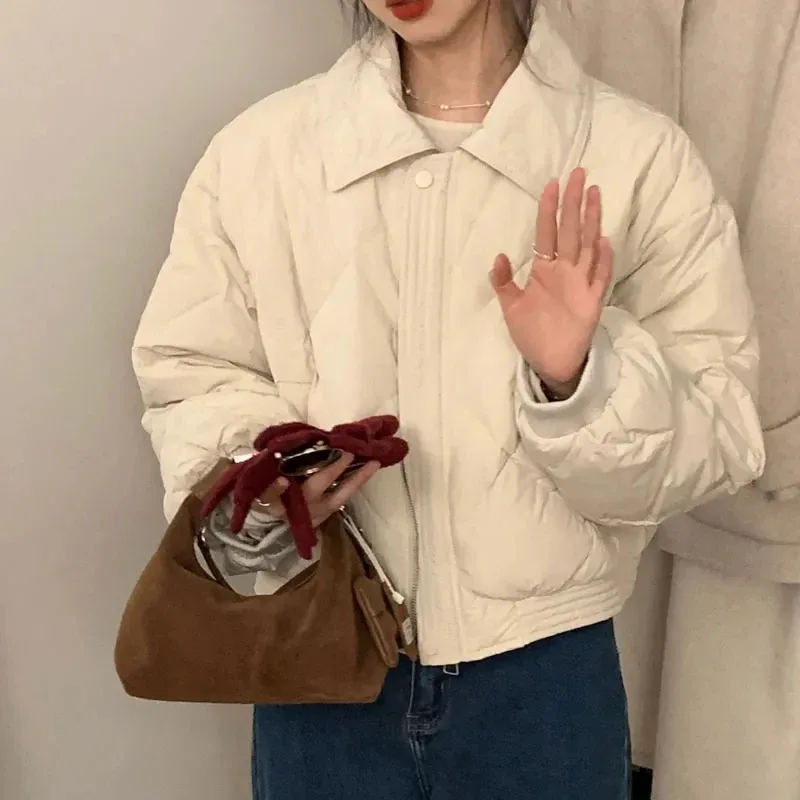 [FW26-210] Korean Casual Women Parkas Warm Loose Sweet All Match Zipper