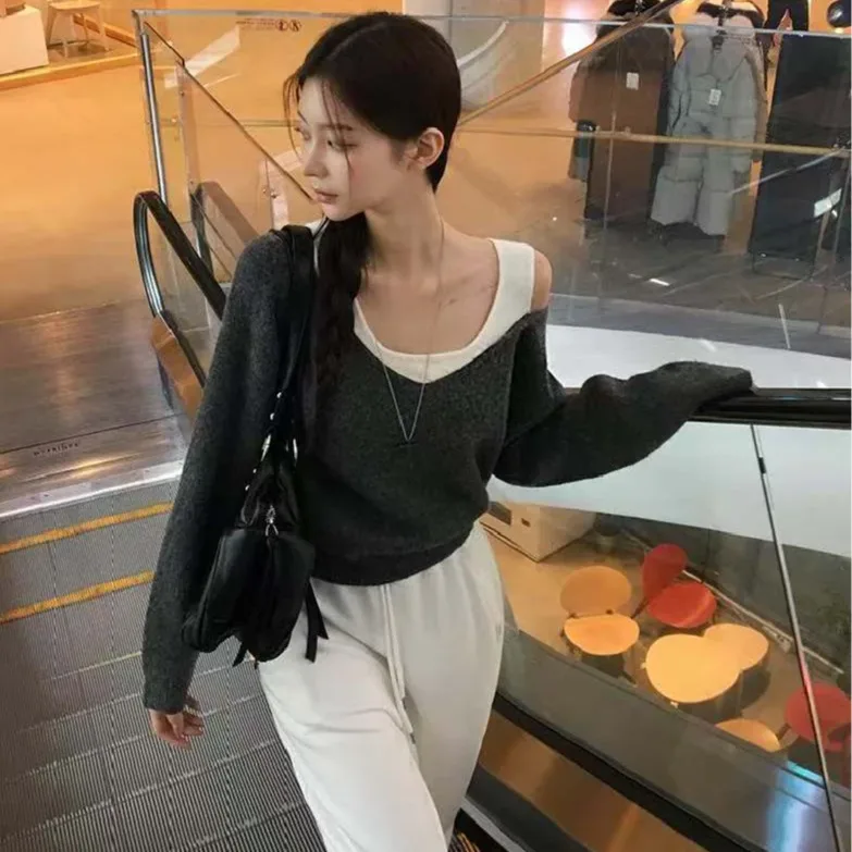 [FW26-228] Casual Style Knitted Sweater Pullover Patchwork Single Piece
