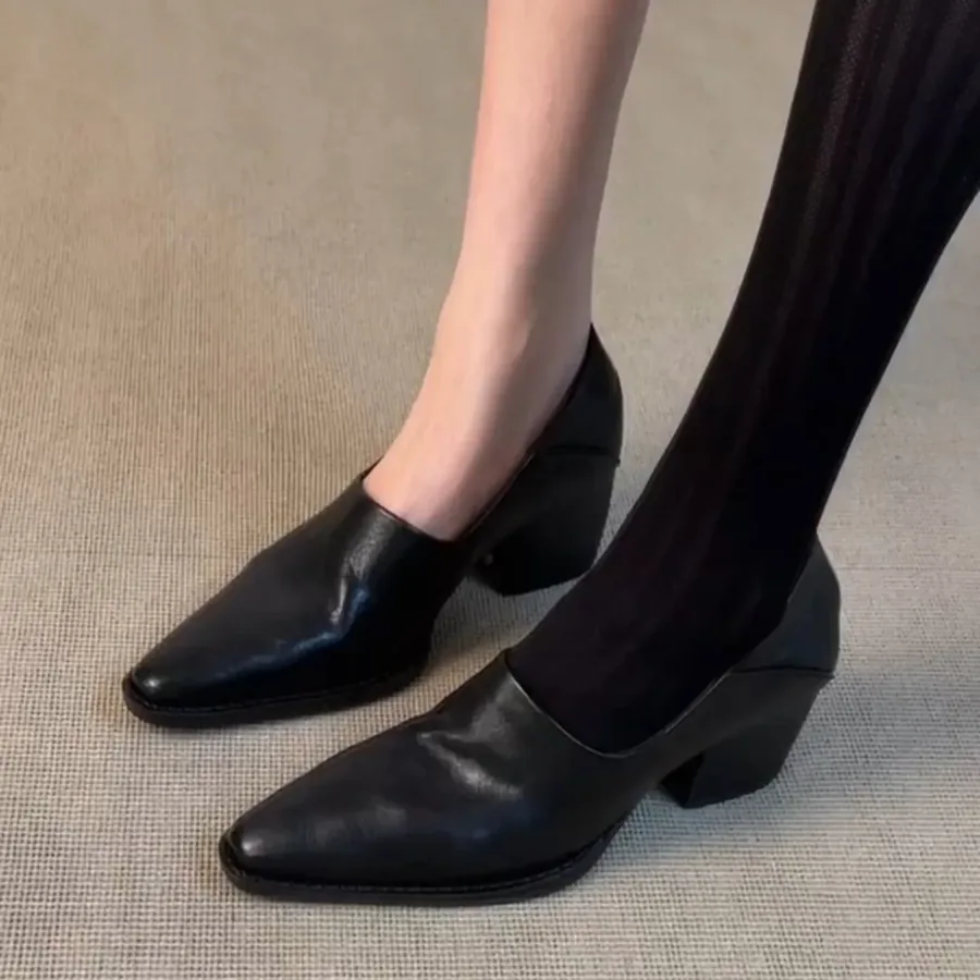 [FW26-233] Retro Leather Single Shoes Pointed Toe Versatile Fashionable