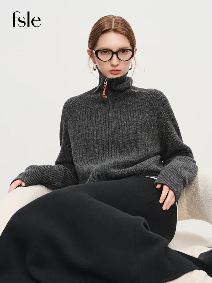 [FW26-241] Fsle Sweater Women Loose Fit Wool Blend Knit Cardigan Fall