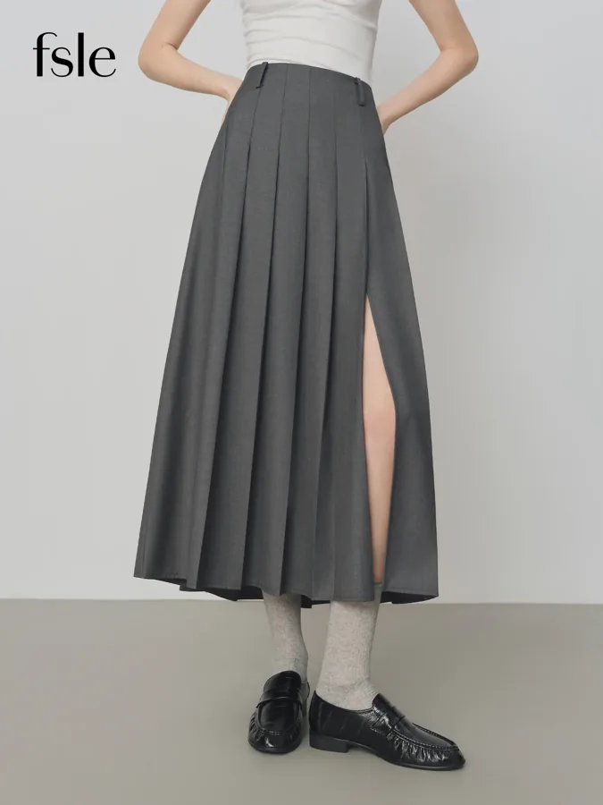 [FW26-246] Fsle College Style Gray Retro Pleated Skirt For Women Arrival